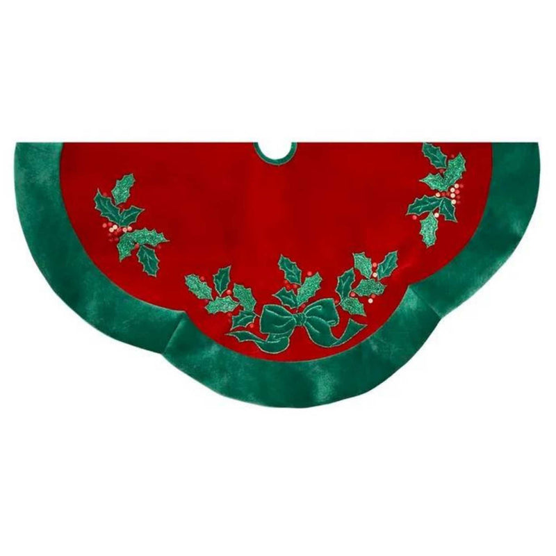 Christmas Holly Leaf And Bow Tree Skirt - - SBKGifts.com