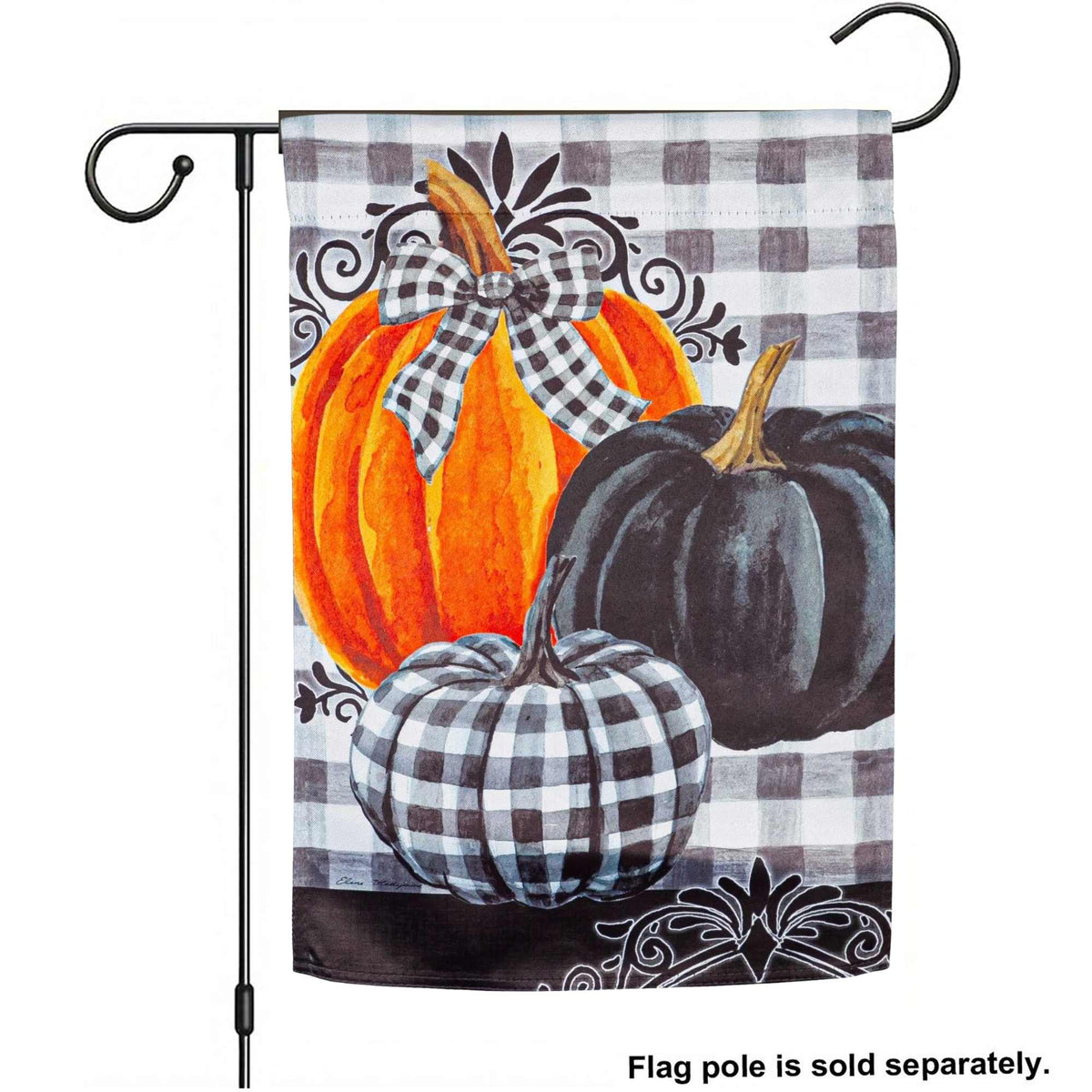 Evergreen Pumpkin Check Garden Flag - - SBKGifts.com