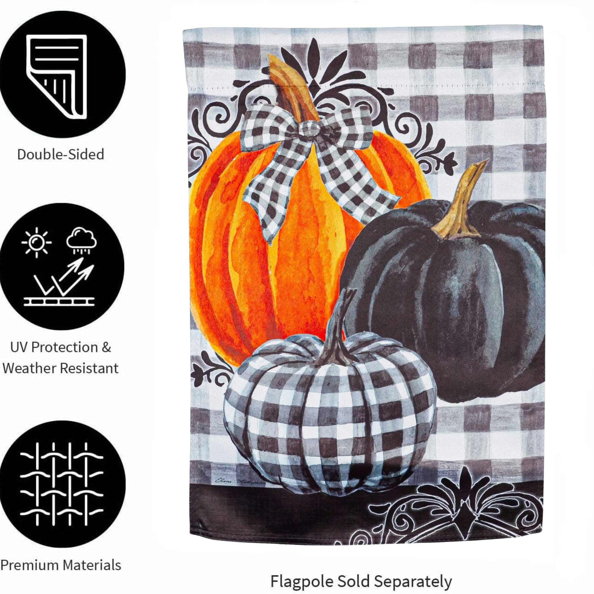 Evergreen Pumpkin Check Garden Flag - - SBKGifts.com