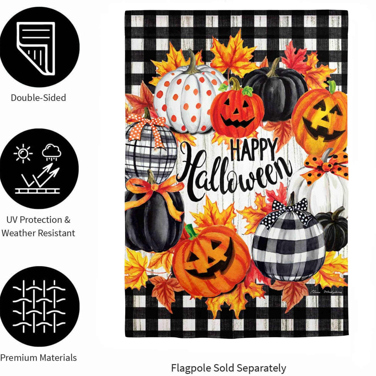 Evergreen Halloween Pumpkin Wreath Flag - - SBKGifts.com
