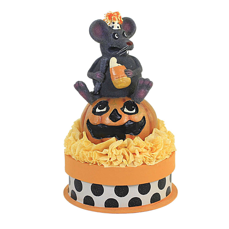 Halloween Scaredy Mouse On Box Polyresin Candy Corn Jack-O-Lantern Tl0248 (56806)