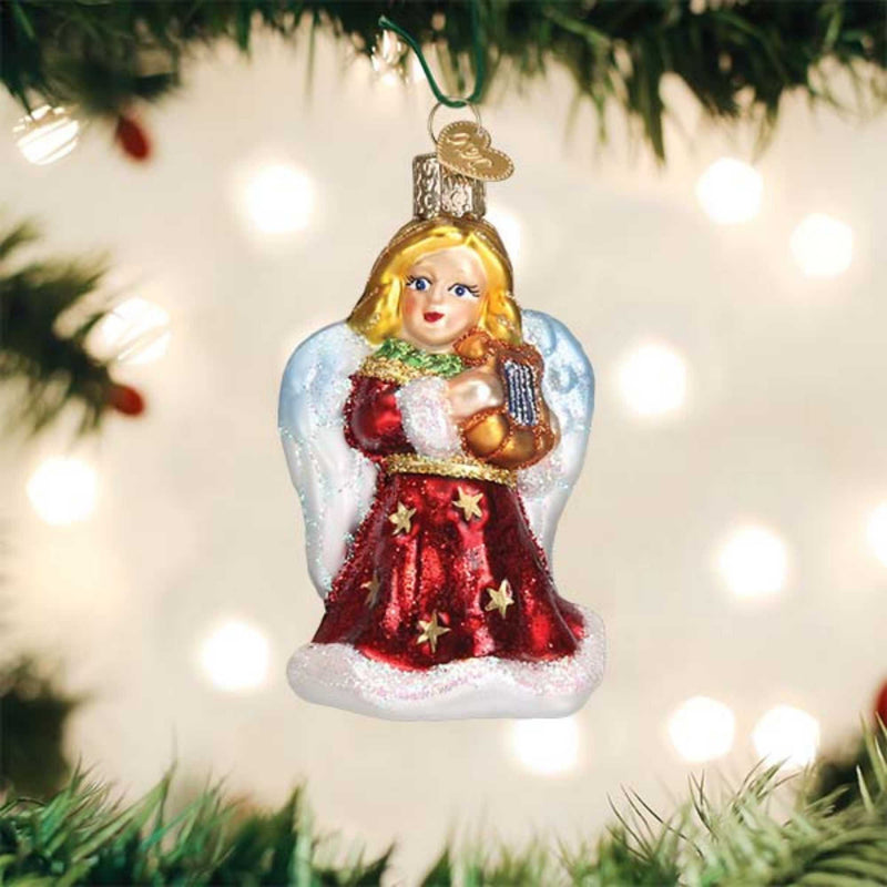 Old World Christmas Red Angel With Lyre - - SBKGifts.com