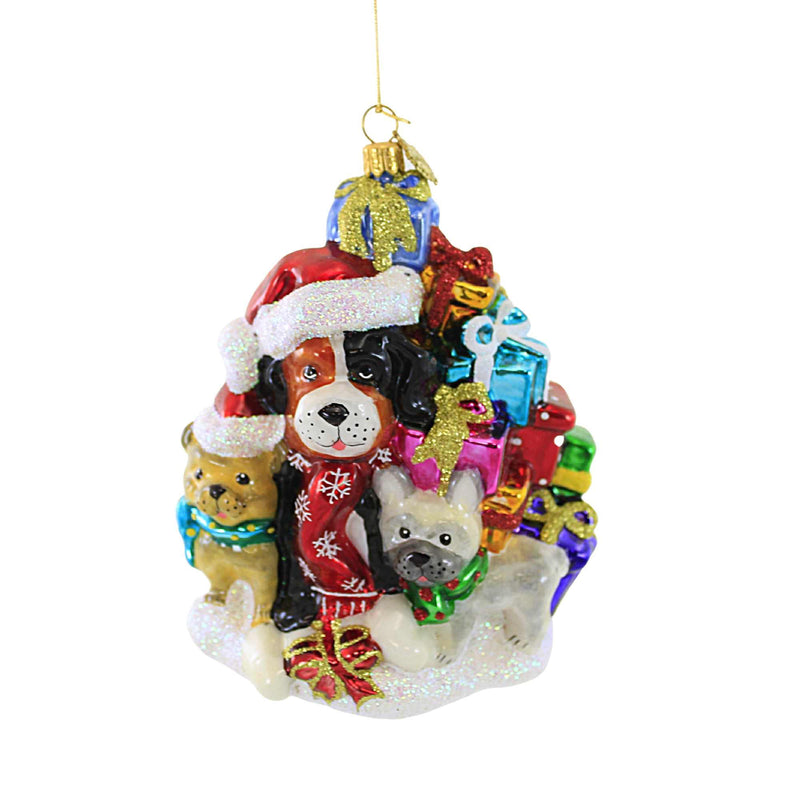Huras Christmas With The Dogs Glass Ornament St Bernard Boxer Hf901 (56931)