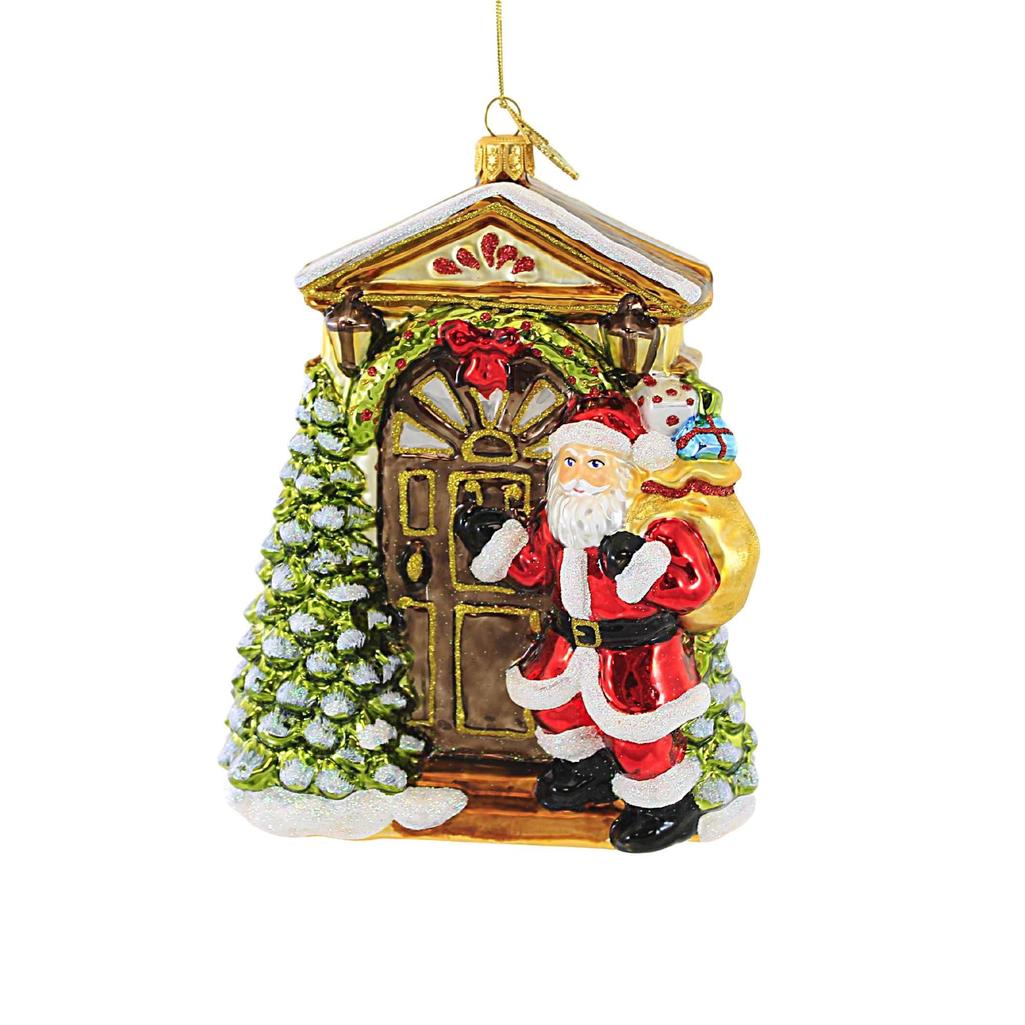 Huras Santa's Here Knock Knock Glass Ornament Hearth Front Door