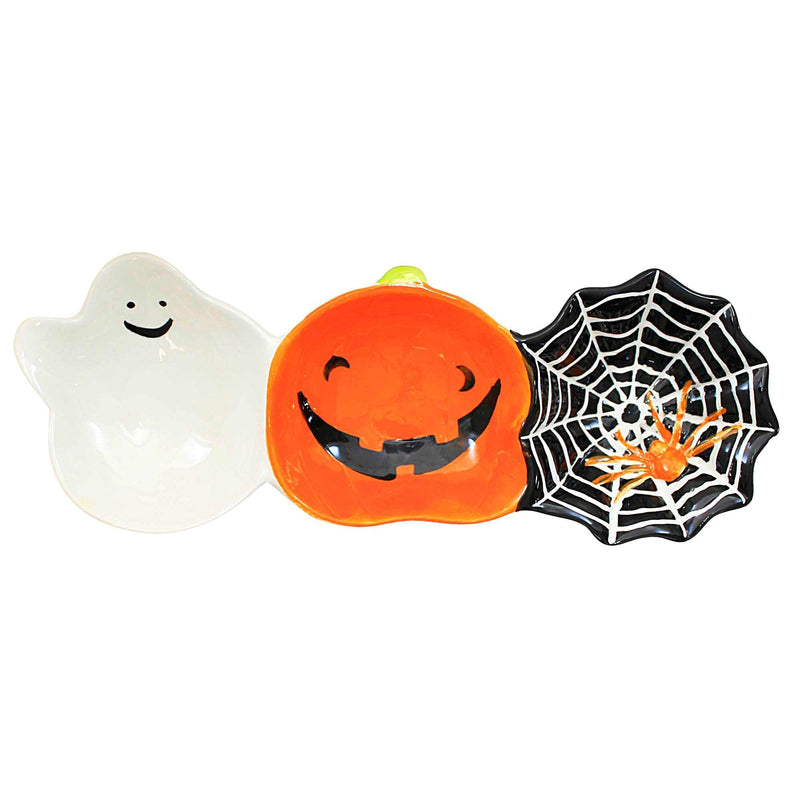 Tabletop Halloween Bowl Trio Ceramic Ghost Pumpkin Spider Web 3Bl045 (57001)