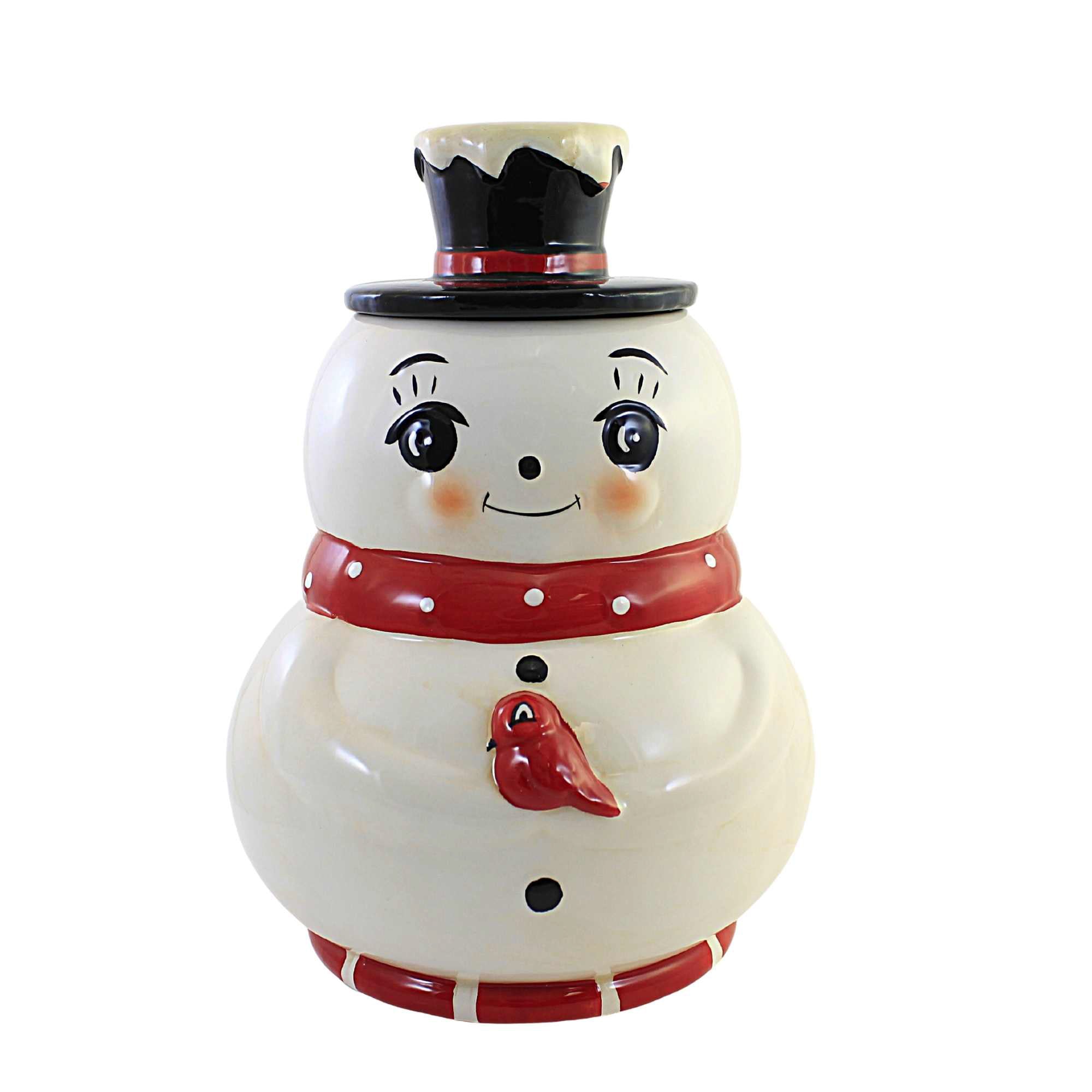 Tabletop Snowman W/Bird Cookie Jar Dolomite Christmas Red Bird Tc00411