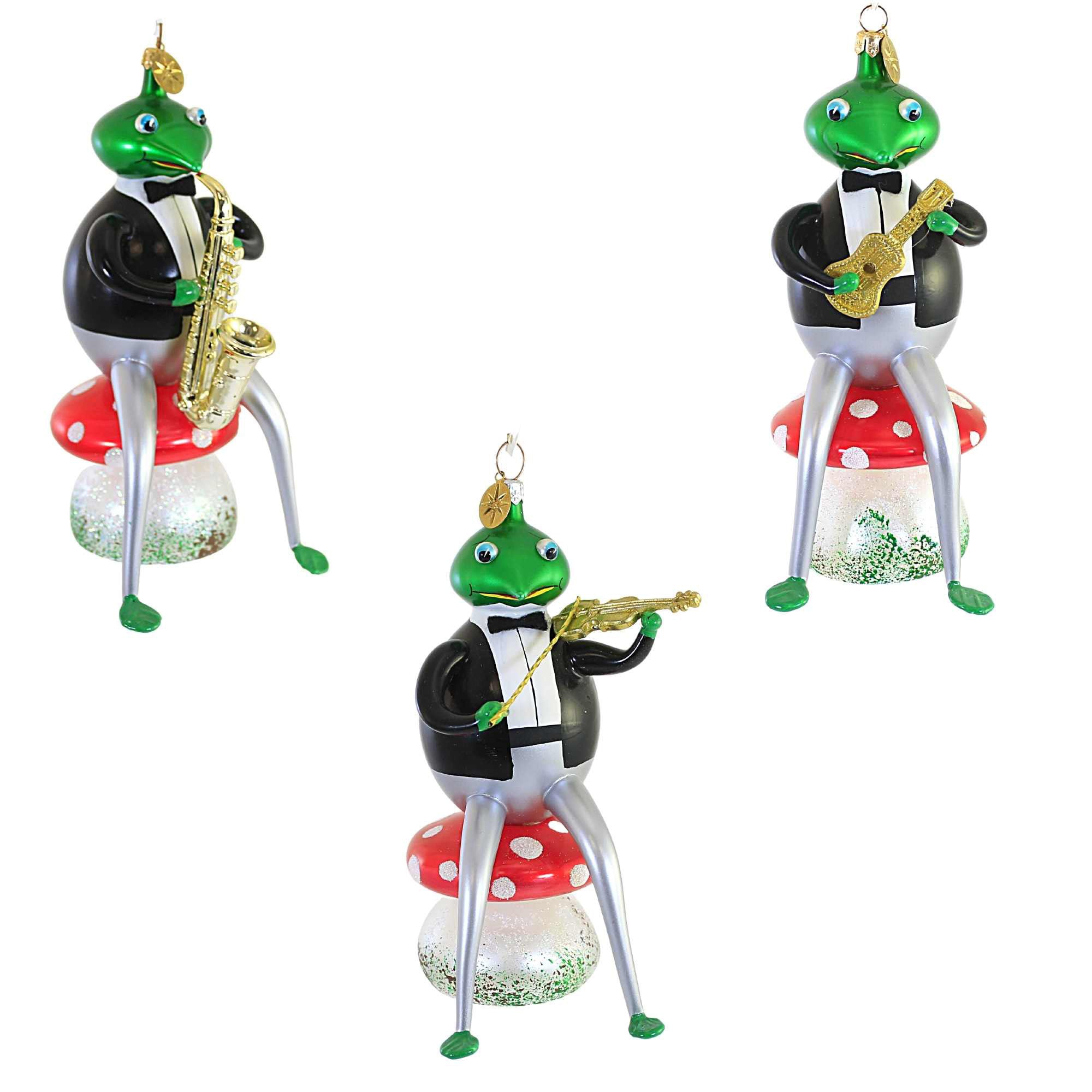 Christopher Radko Swamp Stompers Glass Ornaments St/3 Frog Music