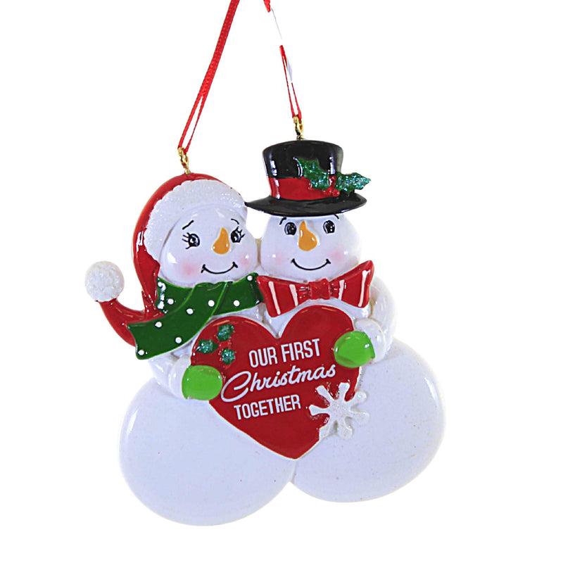 Holiday Ornament Our First Christmas Together. Snowmen Couple Love Heart A1789 (57252)