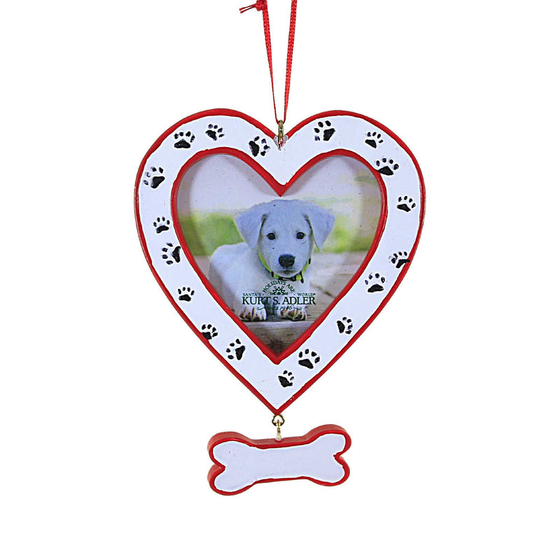 Kurt S. Adler Heart Photo Dog Frame - One Ornament 4.25 Inch, Polyresin - Christmas Pet Bone A1507 (57307)