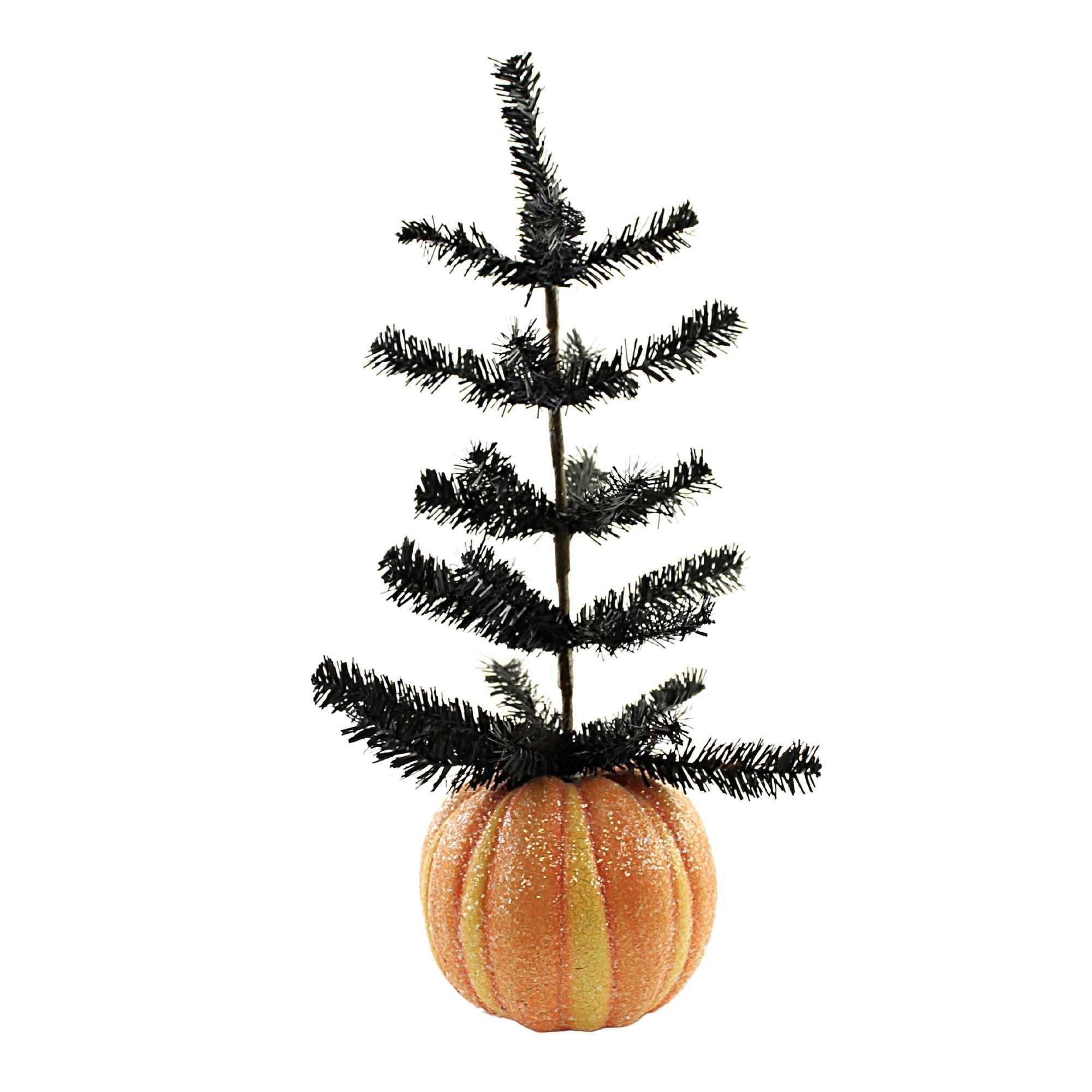 Halloween Black Tree With Pumpkin Base Polyresin Crackled
