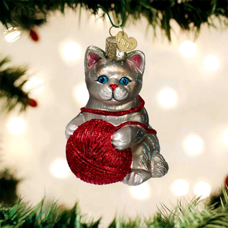Old World Christmas Playful Kitten Grey/Red - - SBKGifts.com