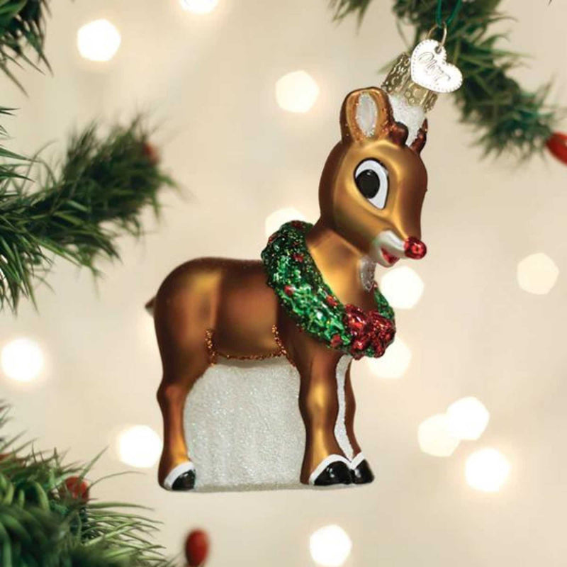 Old World Christmas Rudolph The Red-Nosed Reindeer Glass Ornament Wreath  44202 (57340)