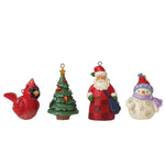 Jim Shore Set/4 Christms Ornaments Polyresin Snoman Santa Tree Cardinal 6011887 (57372)