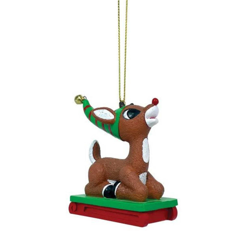 Holiday Ornament Rudolph Sledding Ornament Polyresin Red Nosed Reindeer 6010976 (57382)