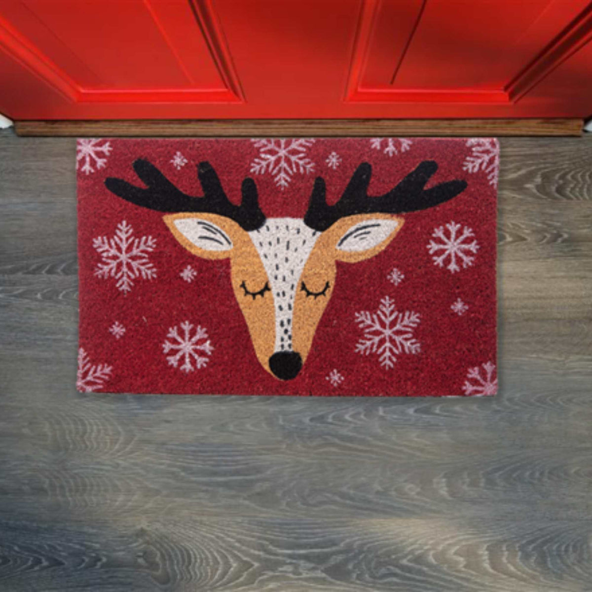 Home & Garden Reindeer Burgundy Doormat - - SBKGifts.com