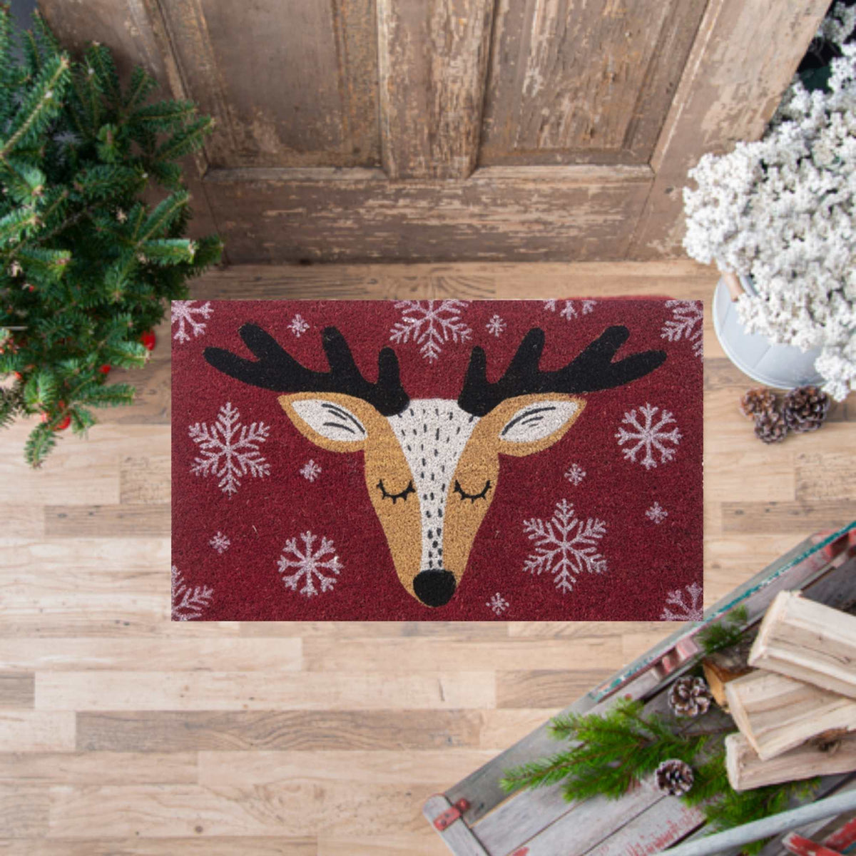 Home & Garden Reindeer Burgundy Doormat - - SBKGifts.com