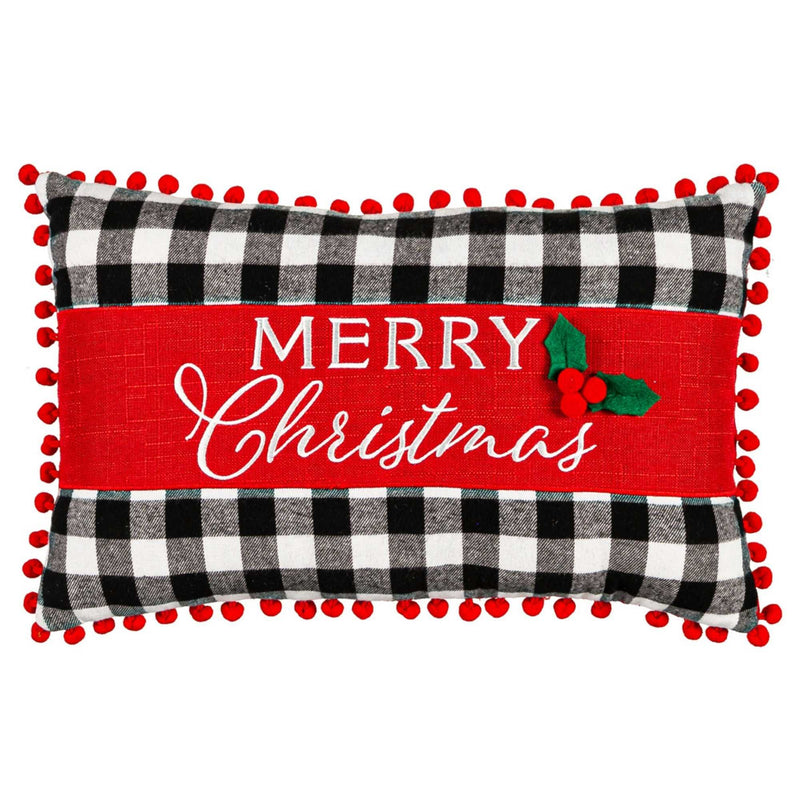 Evergreen Merry Christmas Plaid Pillow - One Pillow 10 Inch, Polyester - Lumbar Buffalo Plaid 4P303263 (57403)