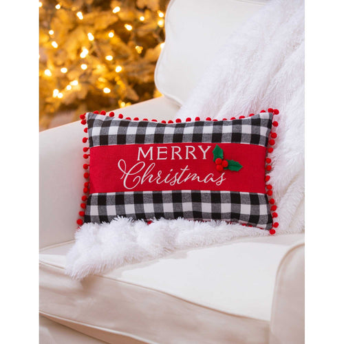 Evergreen Merry Christmas Plaid Pillow - - SBKGifts.com