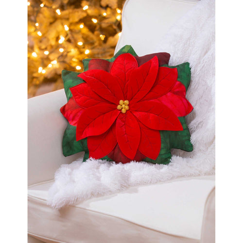 Evergreen Poinsettia Shaped Pillow - - SBKGifts.com