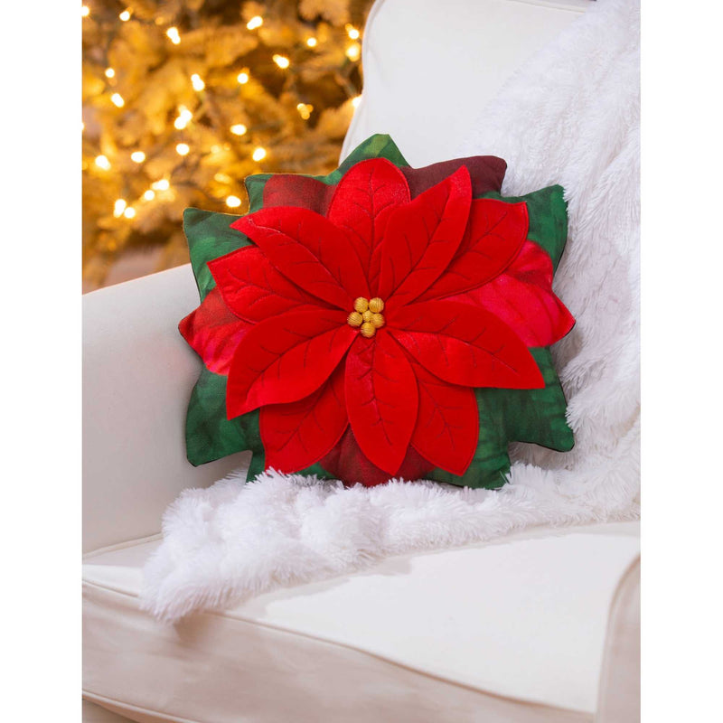 Evergreen Poinsettia Shaped Pillow - - SBKGifts.com