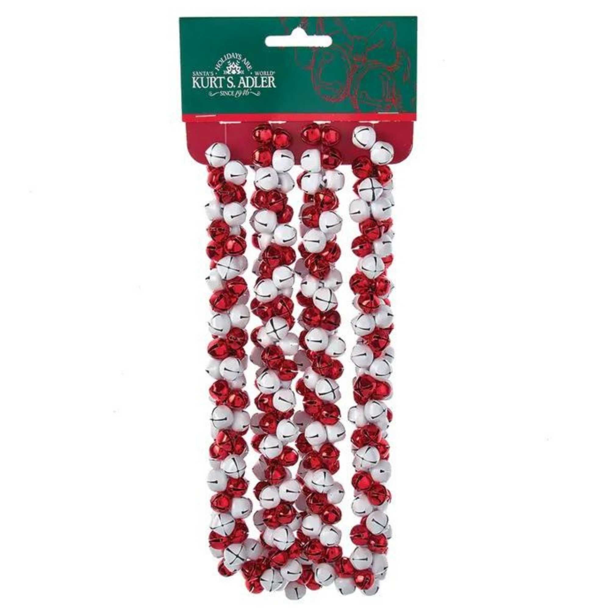 Red/White Bell Garland One Garland 72 Inch, Metal Jingle Tree