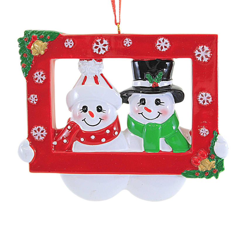 Holiday Ornament Snowman Couple In Red Frame Christmas Snowflakes C6459 (57496)