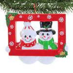 Holiday Ornament Snowman Couple In Red Frame - - SBKGifts.com