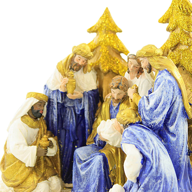 Christmas Nativity Blue Gold Polyresin Mary Joseph Jesus Kings 135748 (57525)