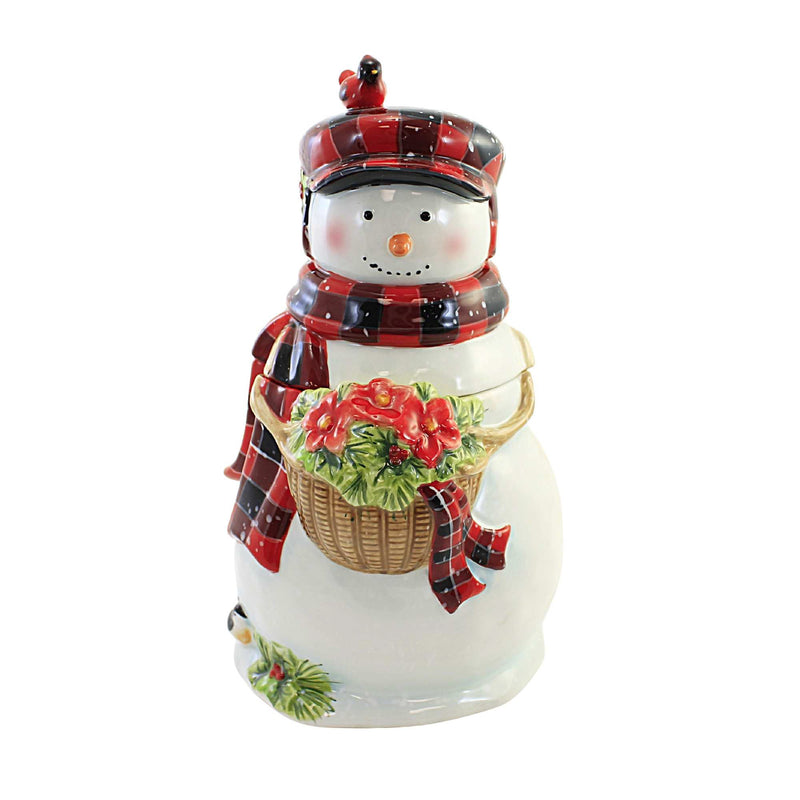 Tabletop Christmas Lodge Cookie Jar Snowman Cardinal Biscuit Candy 29049 (57575)