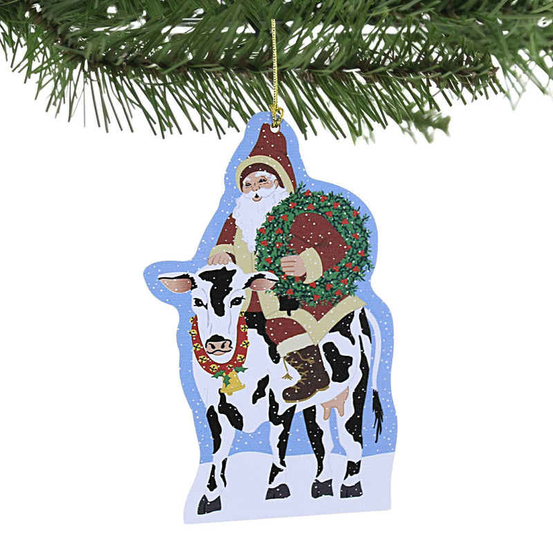Cat's Meow Village Santa Arrives On A Holstein. - - SBKGifts.com