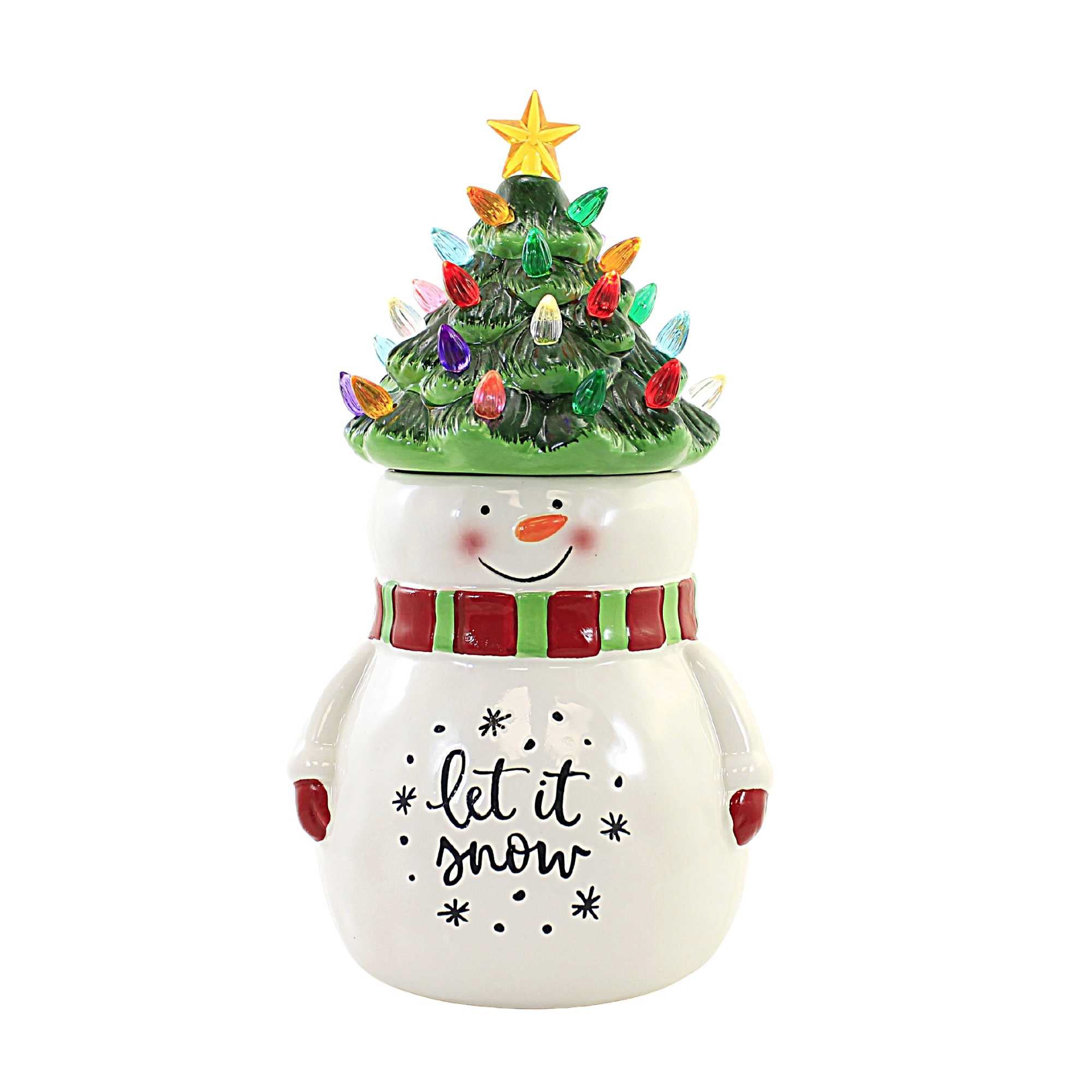 Tabletop Snowman Cookie Jar Led Dolomite Christmas Tree Light-Up