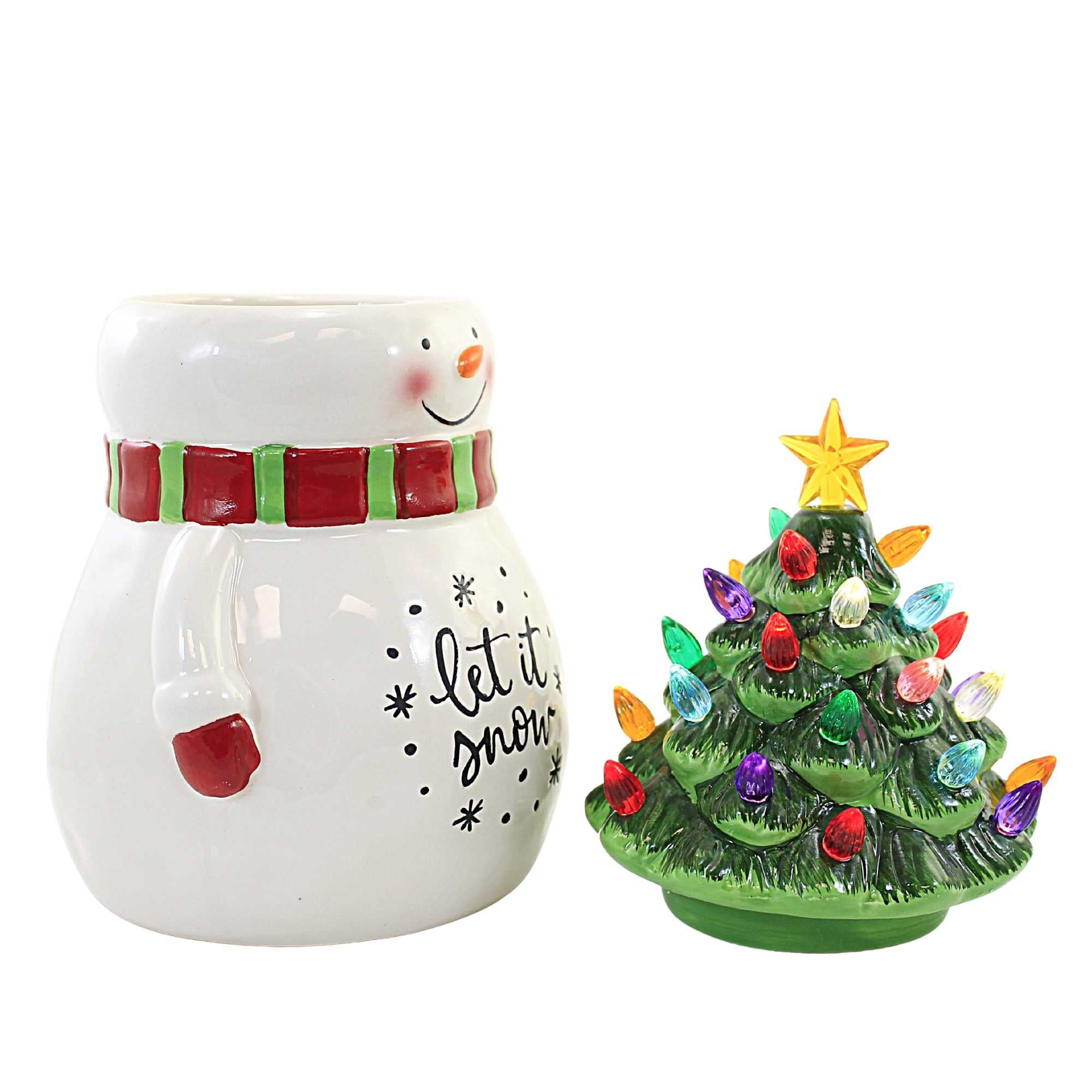 Tabletop Snowman Cookie Jar Led Dolomite Christmas Tree Light-Up