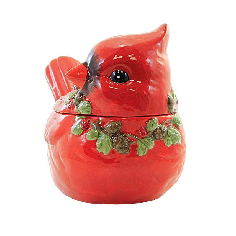 Tabletop Cardinal W/Pinecones Cookie Jar - - SBKGifts.com