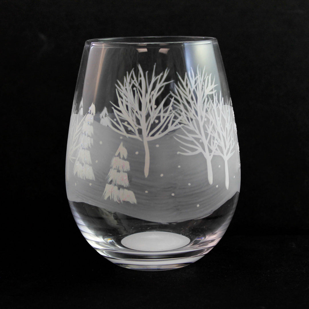 Tabletop Frosted Forest Stemless Wine Glass Lolita Hand Painted 6011247