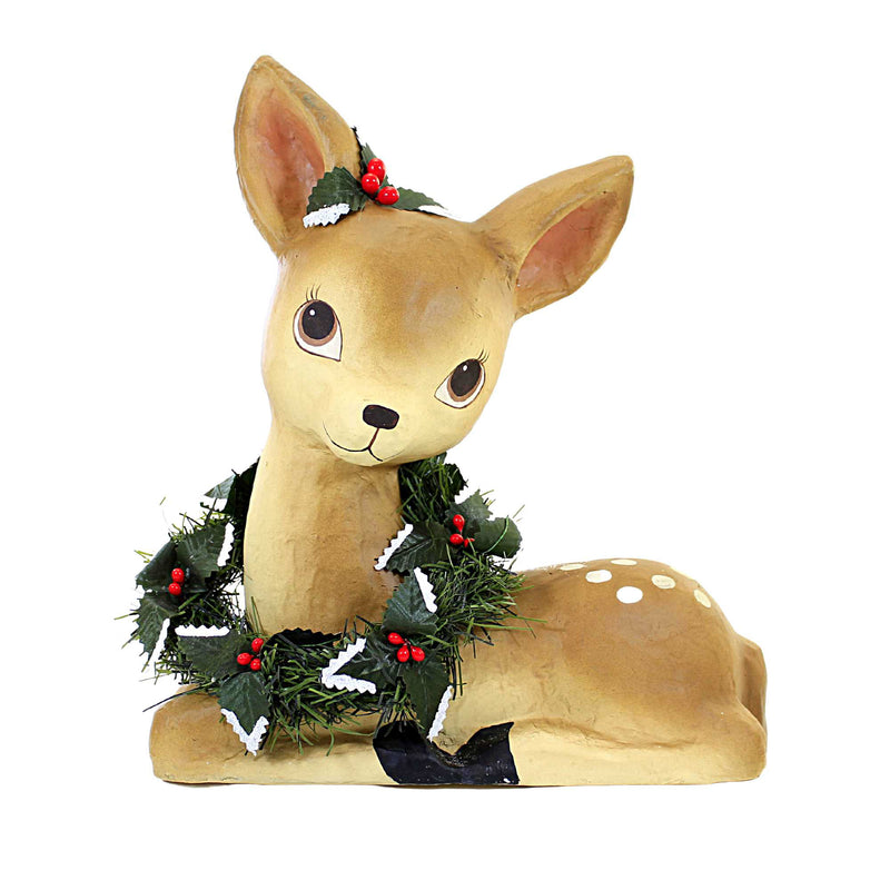 Christmas Sweet Fawn With Wreath Paper Mache Retro Inspired Deer Tj1310 (57786)