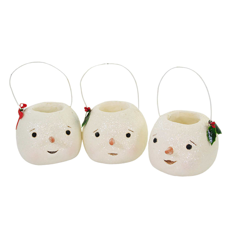 Christmas Snowman Bucketheads Polyresin Set/3 Carrot Nose Wire Handle Ma1078 (57791)