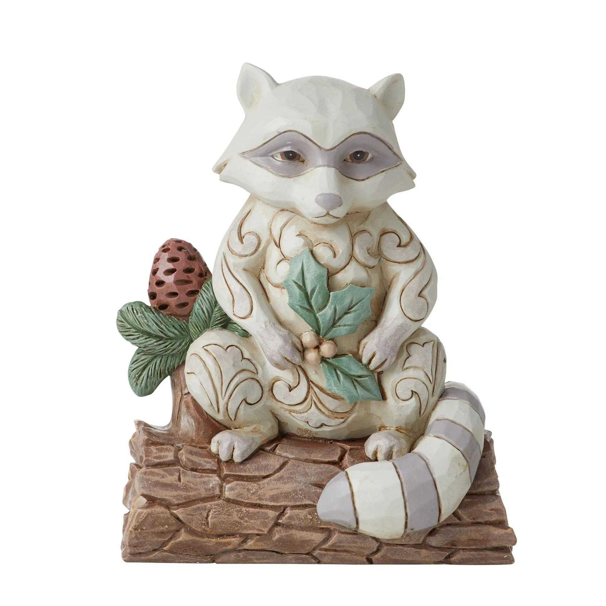(57806) White Raccoon With Pinecone