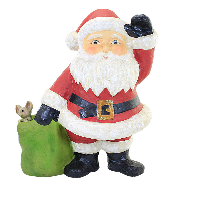 Christmas Jolly Waving Santa With Bag Paper Mache Vintage Mouse Tj1311 (57844)