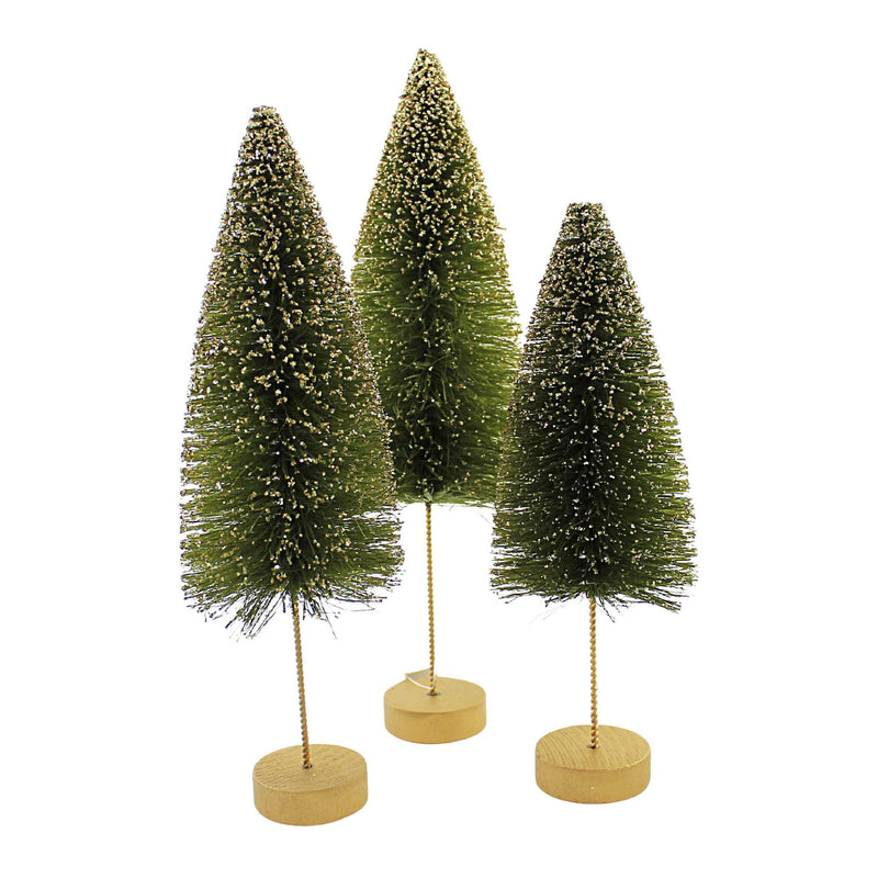 Christmas Emerald Gold Glow Bottle Brush Sisal Trees Glittered St/3 Lc1615 (58332)