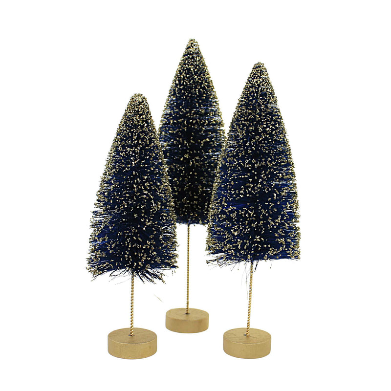 Christmas Sapphire Gold Glow Bottle Brush Sisal Tree Glittered St/3 Lc1617 (58334)