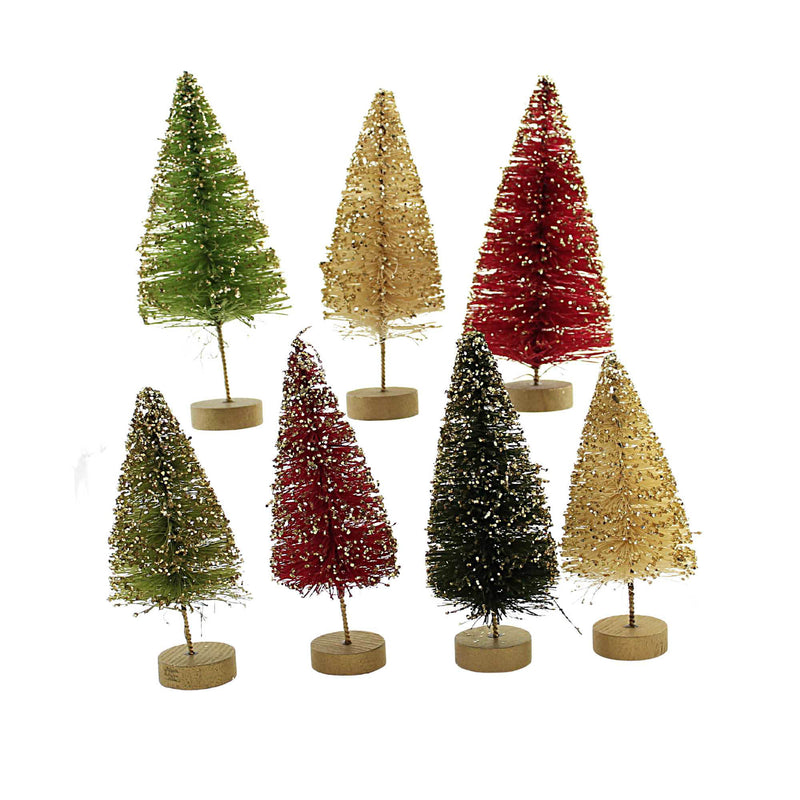 Christmas Traditional Mini Bottle Brush Sisal Glittered Trees St/7 Lc1599 (58335)
