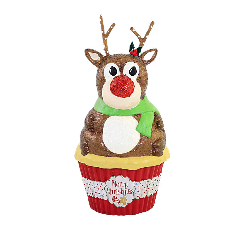 Christmas Rudolph Cupcake Container Polyresin Glittered Red Nose Tl1364 (58343)
