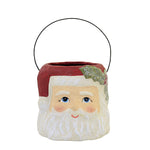 Christmas Holly Jolly Santa Bucket Paper Mache Claus Wire Handle Holly Tj9508 (58364)