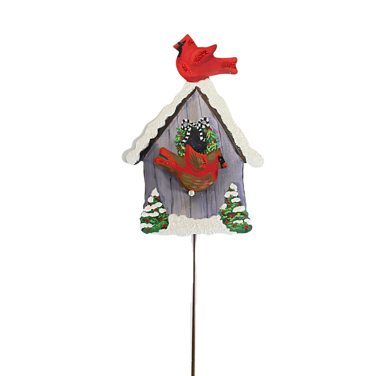Christmas Cardinal Couple Birdhouse Stake - - SBKGifts.com