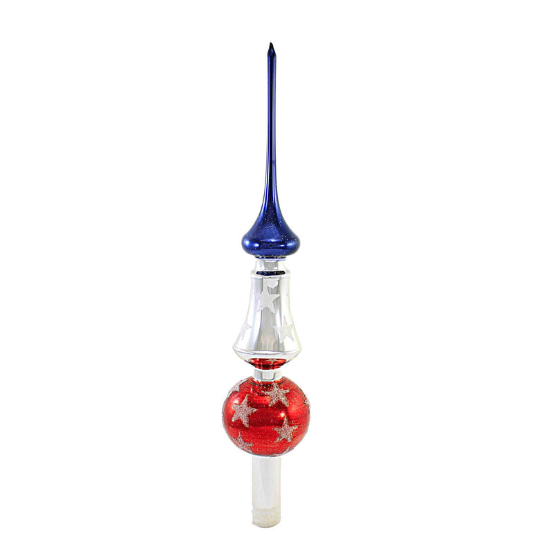 Santa Land Freedom Stars Tree Topper Glass Patriotic USA Red White Blue 23O2040