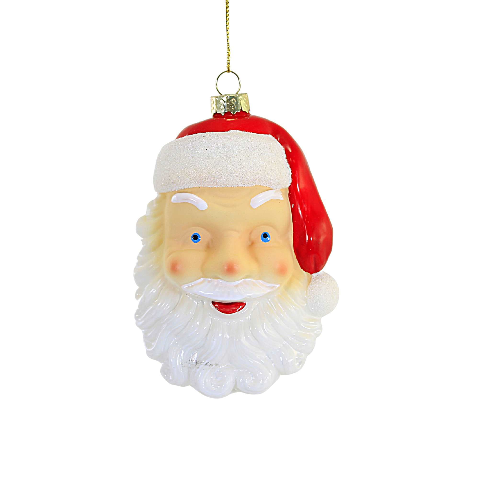 Holiday Ornament Santa Face Blow Mold Glass Christmas Tree Retro