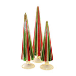 Christmas Red And Green Pleated Trees St/3  Decoration Gold Glitter Cd1857 (58415)