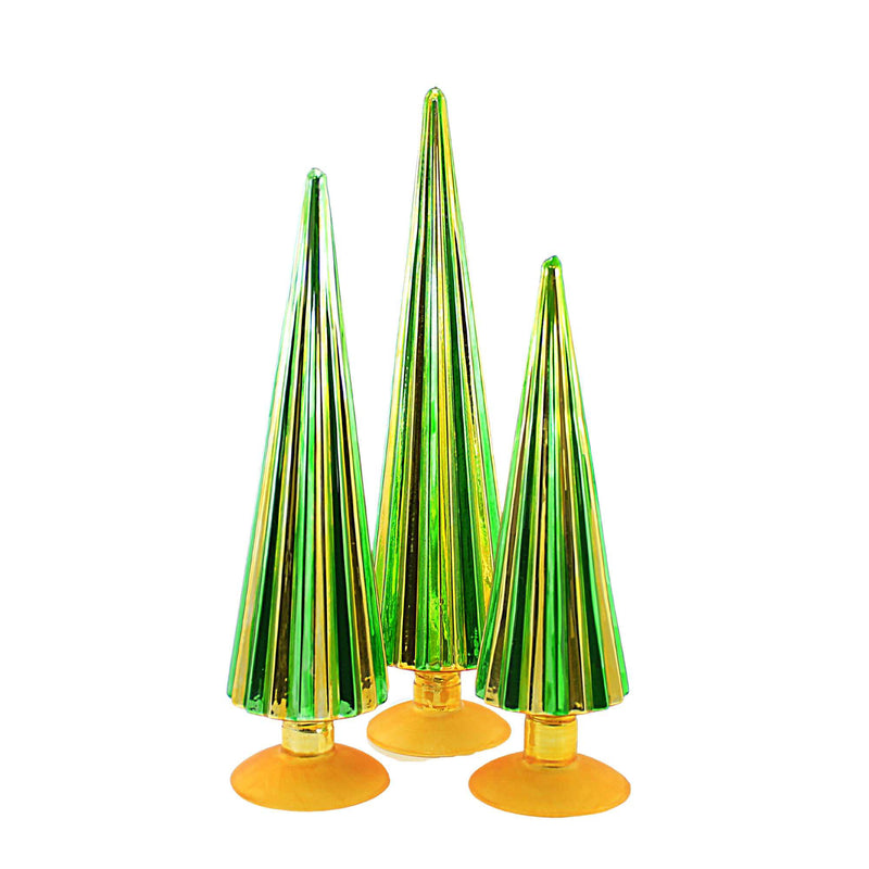Christmas Green/Gold Pleated Trees Glass St/3 Home Decoration Cd1857gg (58421)