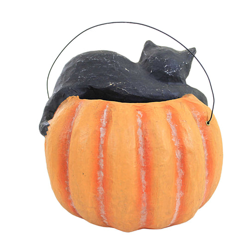 Halloween Black Cat With Pumpkin Bucket - - SBKGifts.com