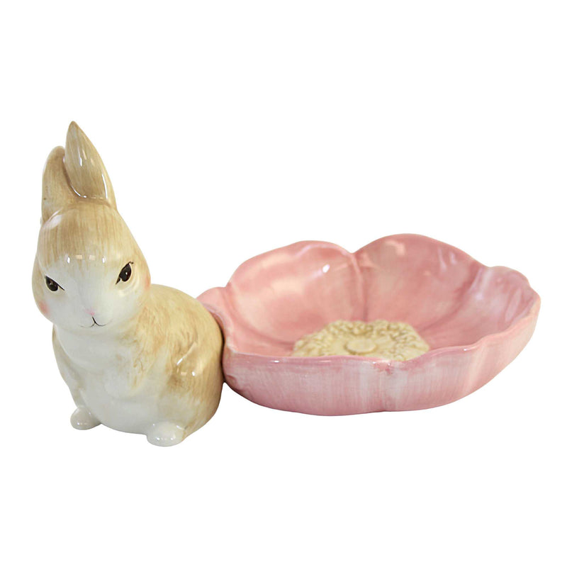 Tabletop Bunny With Pink Petal Bowl Ceramic Rabbit Flower Candy Dish 2929547 (58474)
